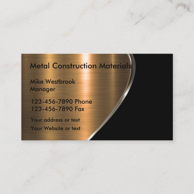 Carte De Visite Bronze Cuivre Tone Métallurique Look Construction (Devant)