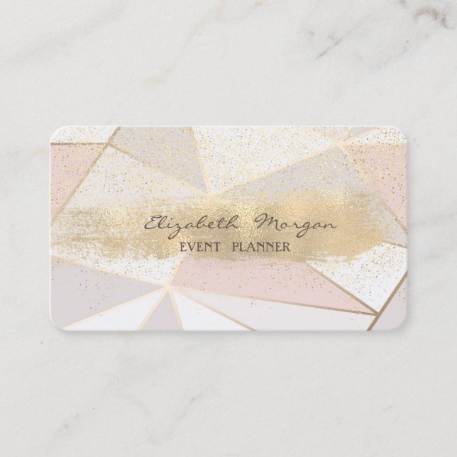 Carte De Visite Brosse d'or Faux géométrique moderne, Confetti (Devant)