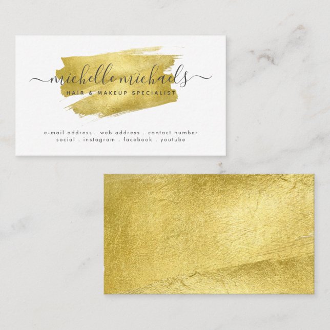 Carte De Visite Brossé Faux Gold Foil Script minimal moderne  (Devant / Derrière)