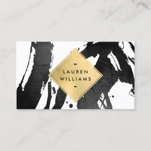 Carte De Visite Brosse noire Abstraite Faux Gold Foil Diamond