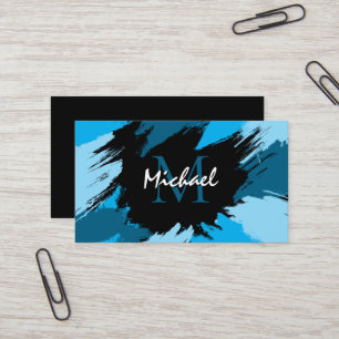Carte De Visite Brosse nuances de nom bleu avec monogramme