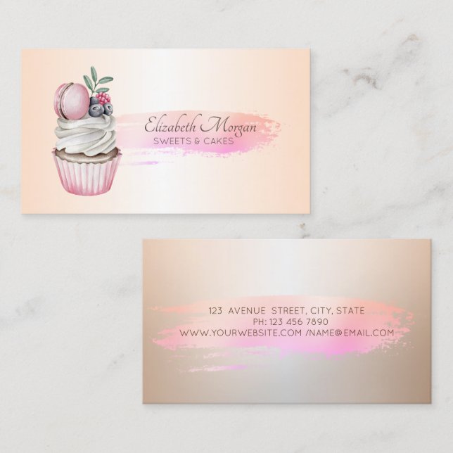 Carte De Visite Brosse professionnelle Cupcake Macaron Boulangerie (Devant / Derrière)
