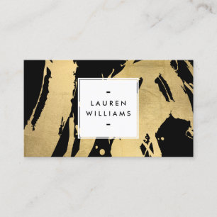 Carte De Visite Brosses Abstraites Faux Gold Foil sur noir