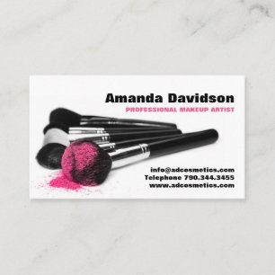 Carte De Visite Brosses de maquillage avec poudre noire rose