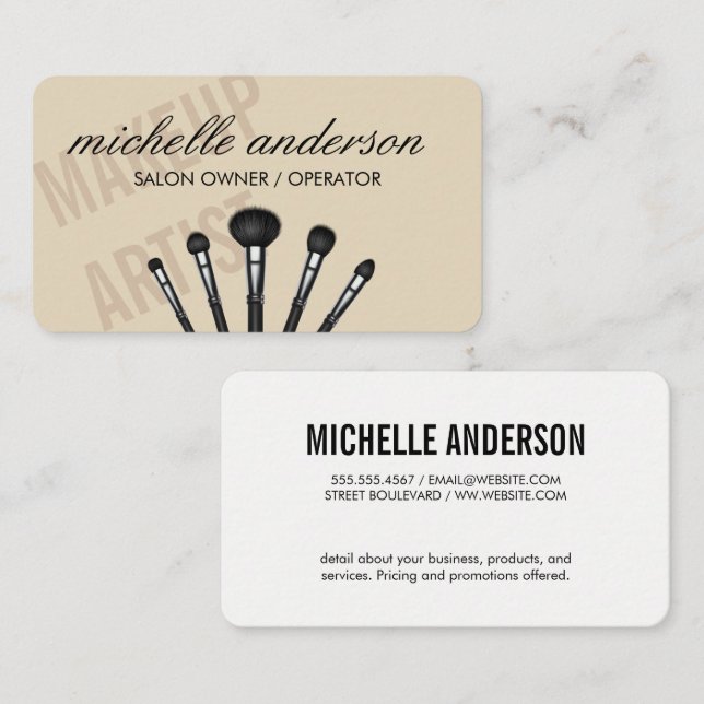Carte De Visite Brosses de maquillage | Chevauchement du texte (Devant / Derrière)