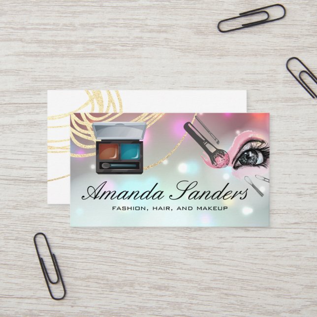Carte De Visite Brosses de maquillage | Glow Bokeh (Devant/Arrière en situation)