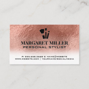 Carte De Visite Brosses de maquillage   Rose Gold Foil Metallic