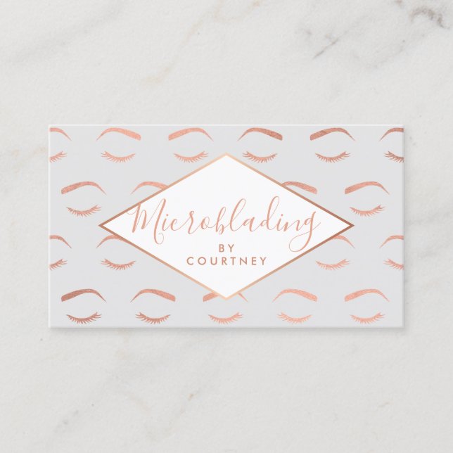 Carte De Visite Brosses et cils Microblading Gris/Rose Or (Devant)