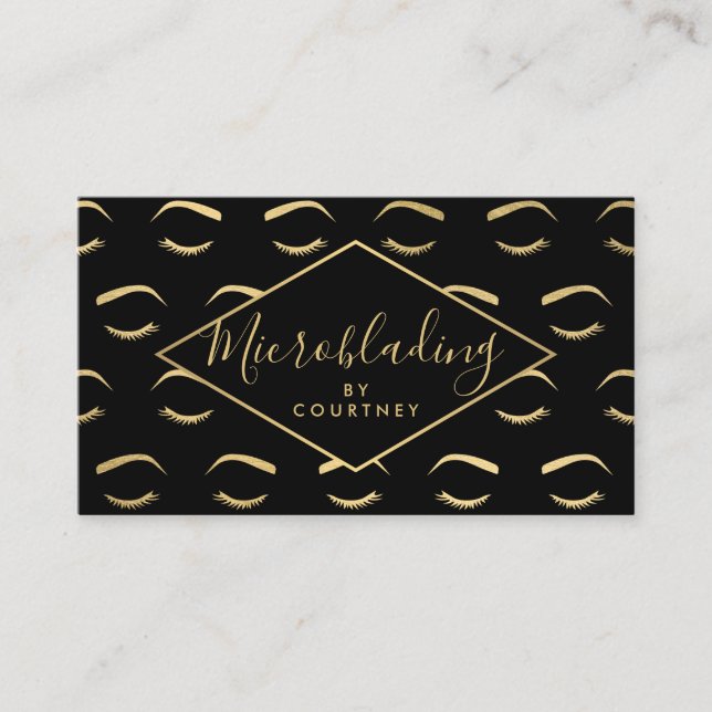 Carte De Visite Brosses et cils Microblading Noir/Or (Devant)