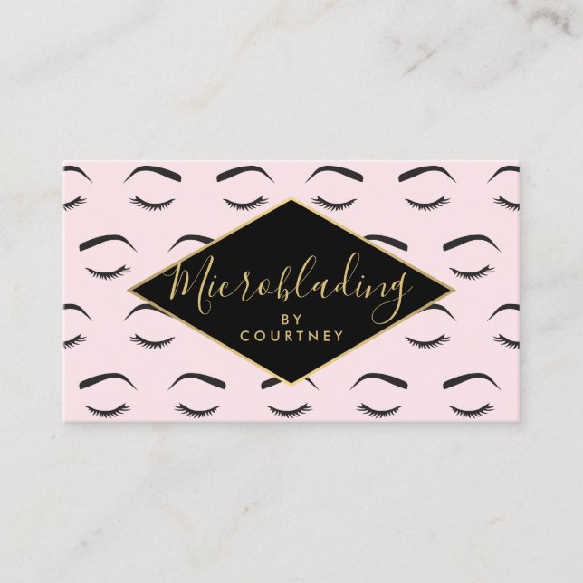Carte De Visite Brosses et cils Microblading Rose/Noir/Or (Devant)