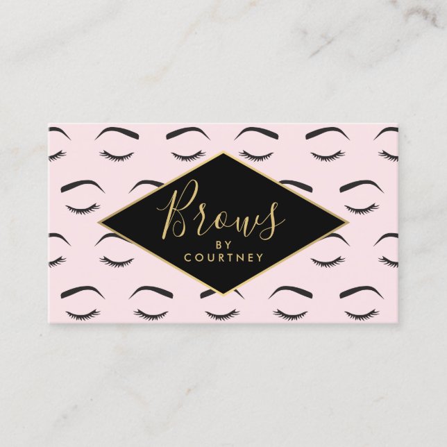 Carte De Visite Brosses et cils Motif rose/noir/or (Devant)