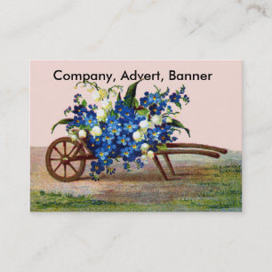 Carte De Visite Brouette des fleurs bleues et blanches