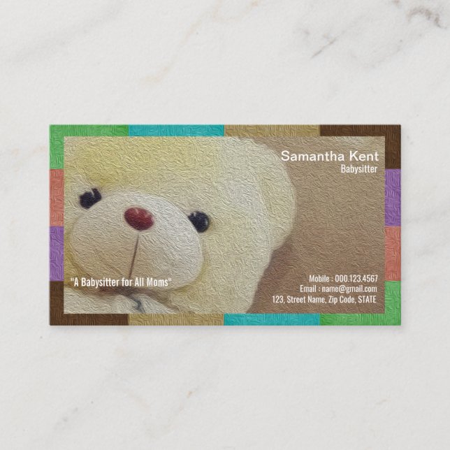 Carte de visite brouillé crémeux de babysitter (Devant)
