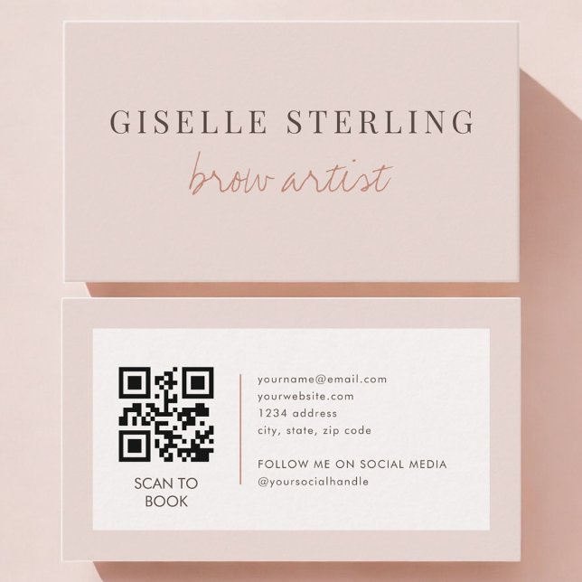 Carte De Visite Brow Artist QR Code Blush Pink  (Créateur téléchargé)