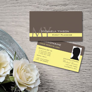 Carte De Visite Brown foncé jaune clair avec Monogramme et photo