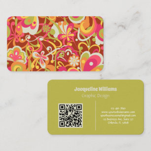 Carte de visite Brown Groovy 60s 70s Floral Swirls