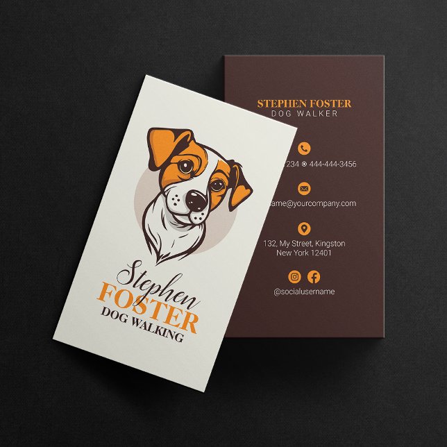 Carte De Visite Brown Orange Chien Marcher Animaux de compagnie Si (Créateur téléchargé)