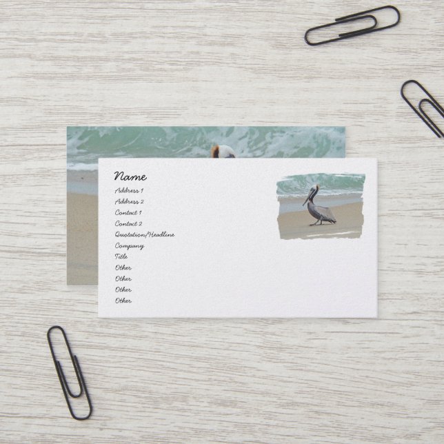Carte de visite Brown Pélican sur la plage (Devant/Arrière en situation)