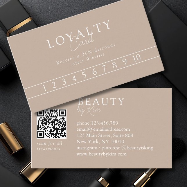 Carte De Visite Brown & White Minimal Elegant, Salon QR Code (Custom Brown & White Minimal Elegant Salon QR Code Business Card)