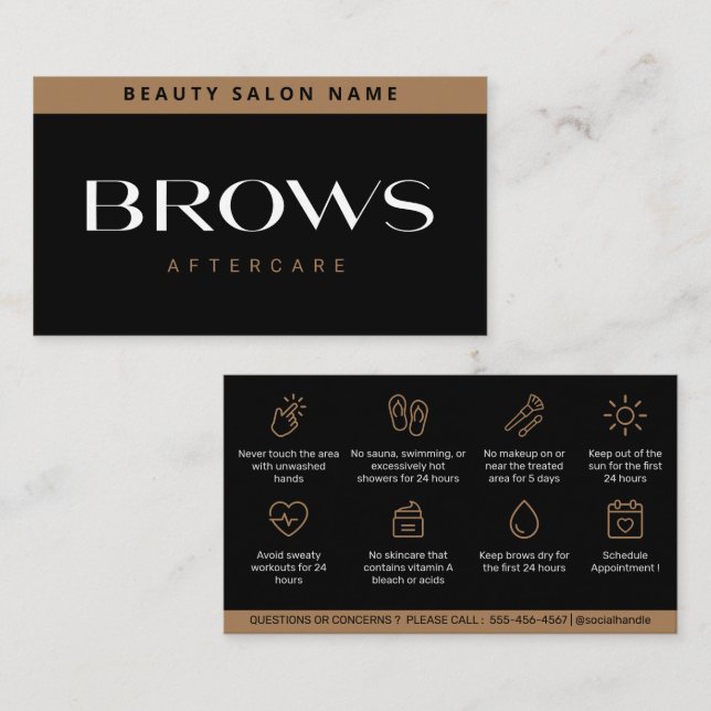 Carte De Visite Brows de luxe moderne post-soins PMU Brow Instruct (Devant / Derrière)