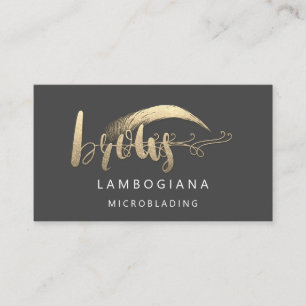 Carte De Visite Brows Golden Logo Microbling Social Media Grey B
