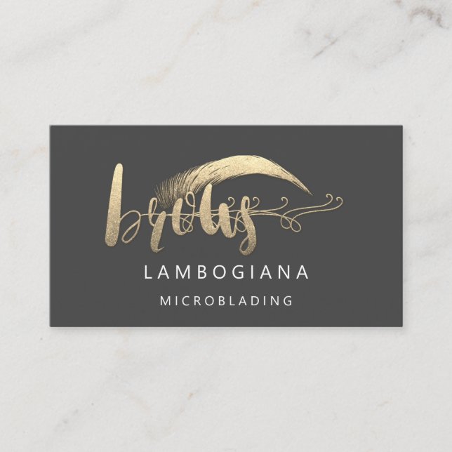 Carte De Visite Brows Golden Logo Microbling Social Media Grey B (Devant)