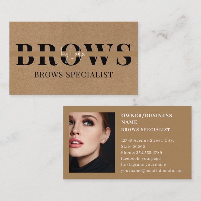 Carte De Visite Brows Typographie Eyebrow Salon Photo Luxe (Devant / Derrière)