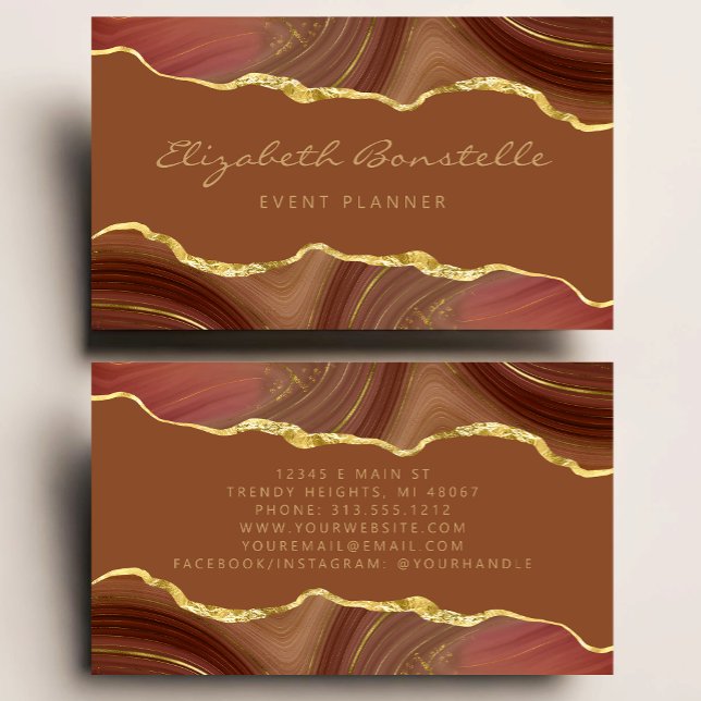 Carte De Visite Brûlé Orange Agate Gold Foil Luxe (Créateur téléchargé)