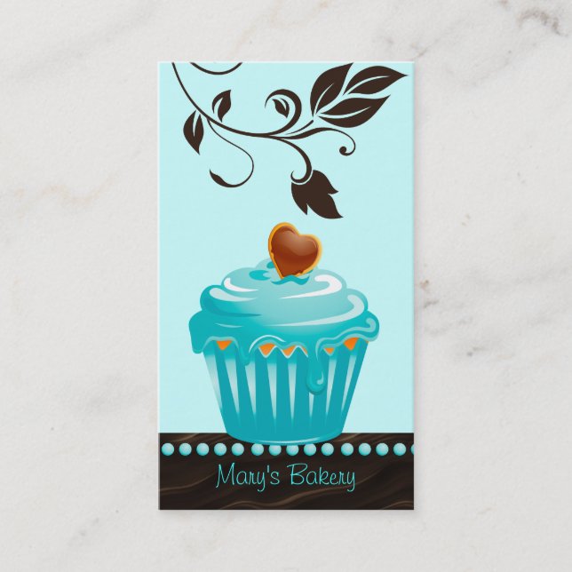 Carte De Visite Brun chocolat bleu de petit gâteau de feuille de (Devant)