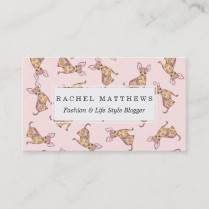 Carte De Visite Brun rose peint par aquarelle mignonne de chiwawa