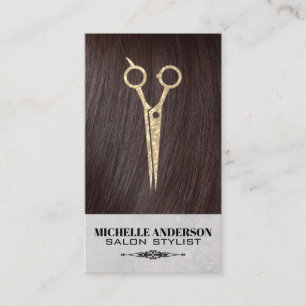 Carte De Visite Brunette Hair   Ciseaux de salon de cheveux