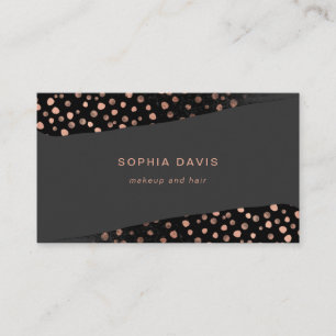 Carte De Visite Brush noir avec points Roses en or Faux