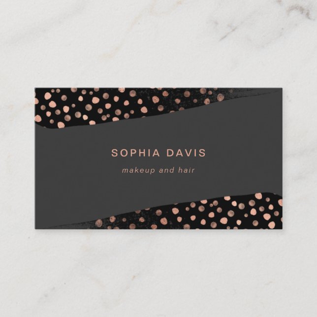 Carte De Visite Brush noir avec points Roses en or Faux (Devant)