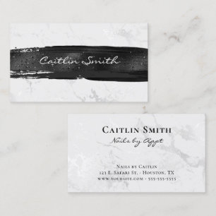 Carte De Visite Brush noir Stroke Silver Blanc Foil Marbre