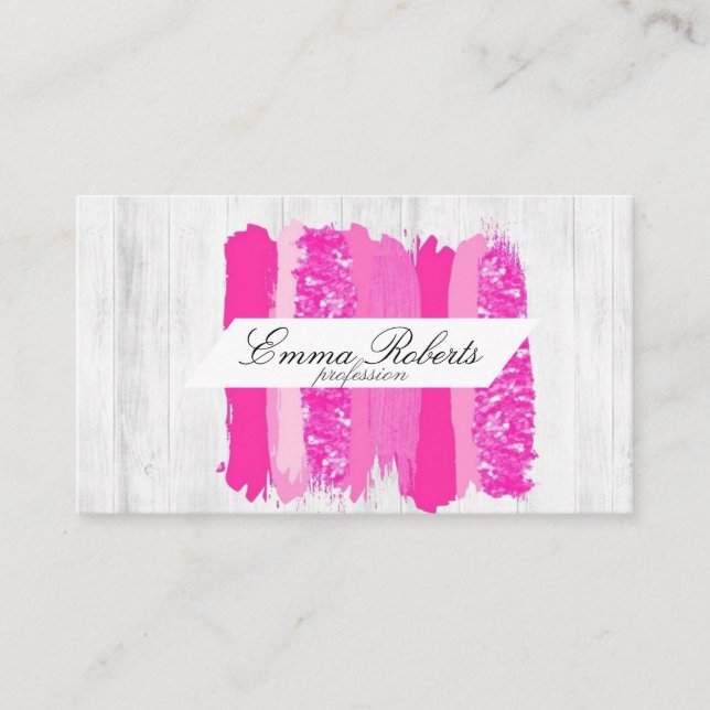 Carte De Visite Brush rose chaud coups de peinture fuchsia (Devant)