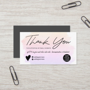 Carte De Visite Brush script moderne ombre aquarelle merci