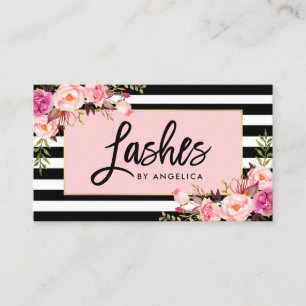 Carte De Visite Brush Script Pink Blush Floral Lashes