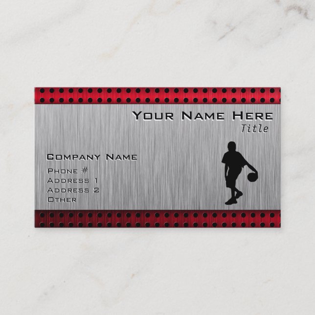 Carte De Visite Brushed metal look, basket-ball; red (Devant)