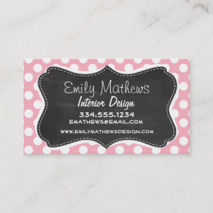 Carte De Visite Bubblegum Rose à pois ; Tableau noir Rétro