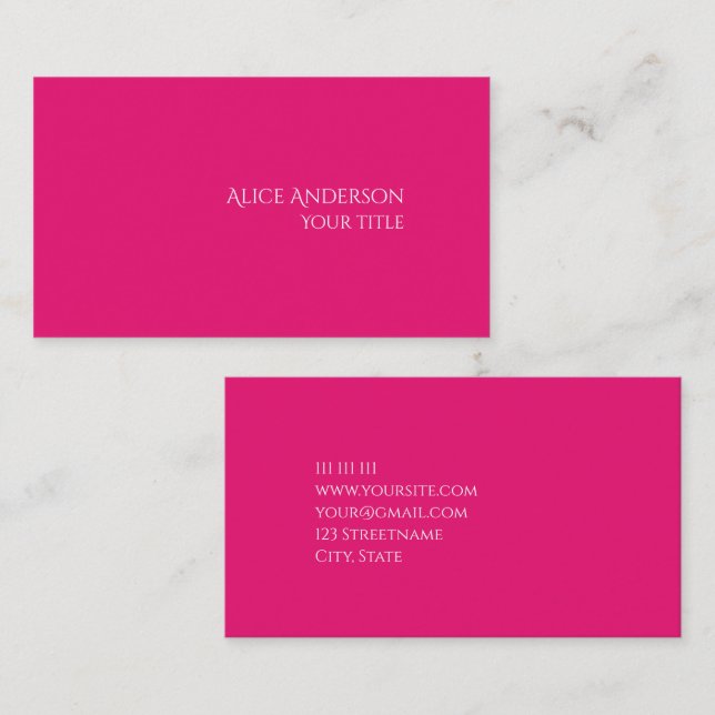 Carte De Visite Budget simple Une couleur solide rose moderne (Devant / Derrière)