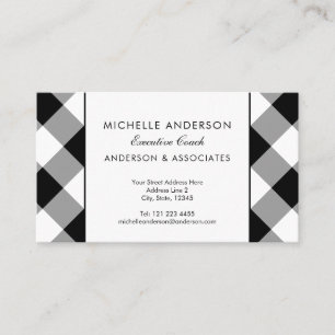 Carte De Visite Buffalo Plaid Moderne Entreprise Noir et Blanc