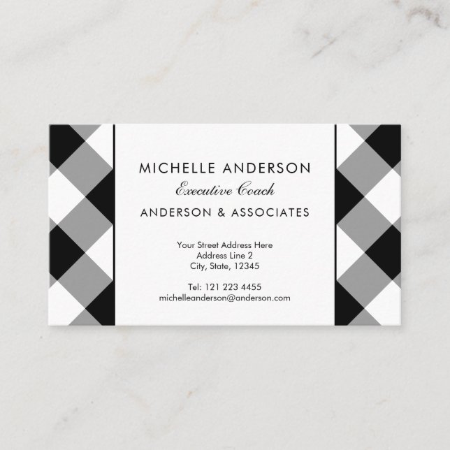 Carte De Visite Buffalo Plaid Moderne Entreprise Noir et Blanc (Devant)