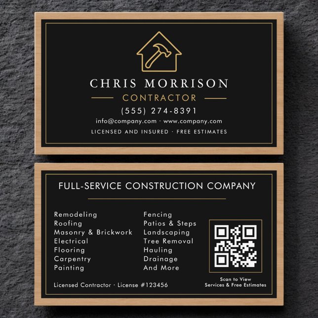 Carte De Visite Building Construction Black Gold Business Card  (Créateur téléchargé)
