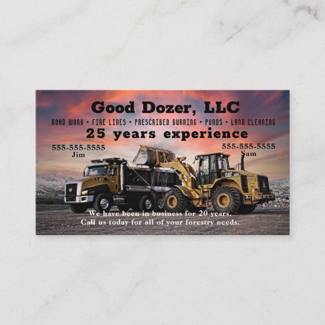 Carte de visite Bull Dozer (Devant)