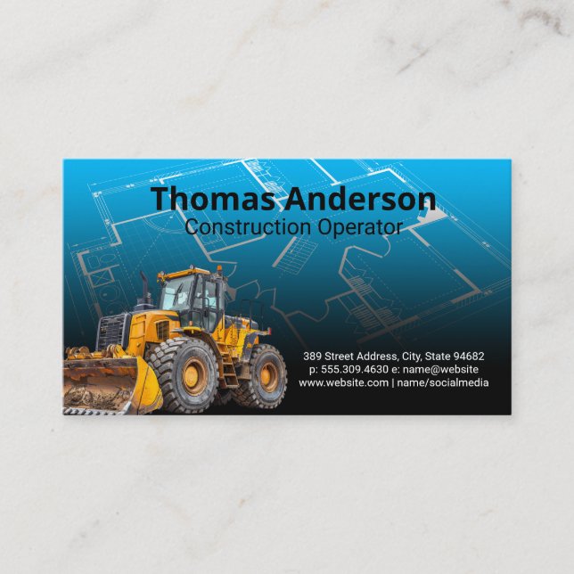 Carte De Visite Bull Dozer | Imprimantes bleues de construction (Devant)