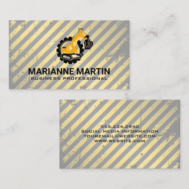 Carte De Visite Bulldozer | Construction prudente (Devant / Derrière)