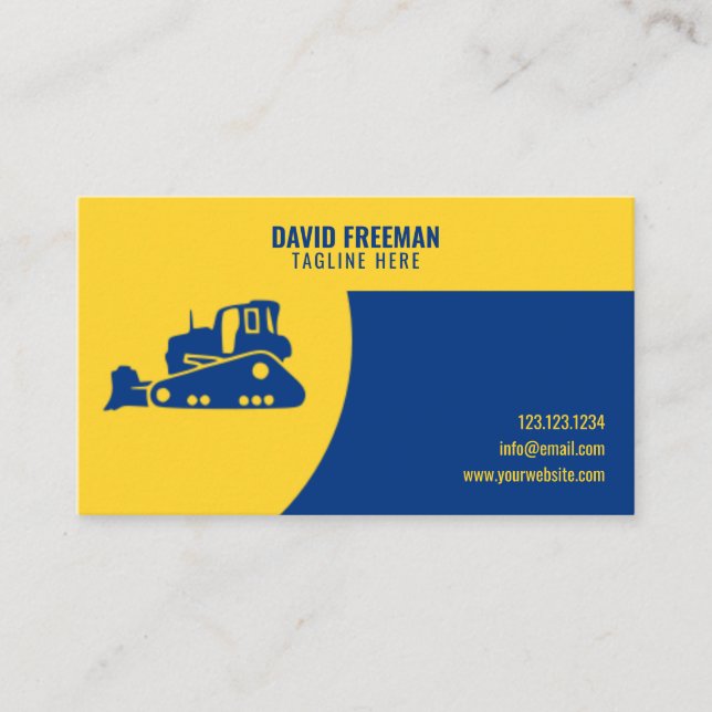 Carte De Visite Bulldozer de construction jaune et bleu unique (Devant)