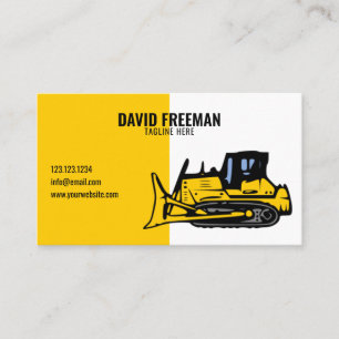 Carte De Visite Bulldozer de construction simple blanche et jaune