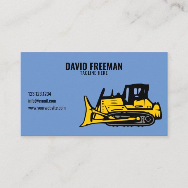 Carte De Visite Bulldozer de machine de construction bleu simple (Devant)