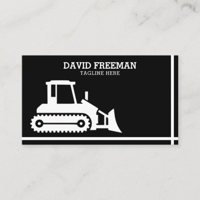 Carte De Visite Bulldozer Noir & Blanc Construction (Devant)